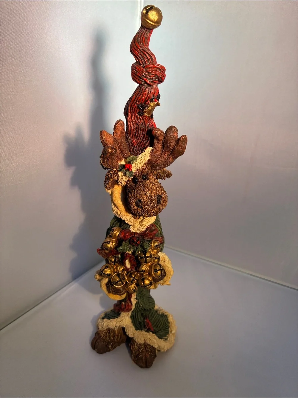 Boyds Bears Brown Moose in Red Hat with Gold Bells Holiday Figurine